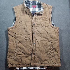 Unionbay Puffer Vest Men’s XL Brown Plaid Lined Snap Front Quilted